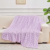 FY FIBER HOUSE Checkered Flannel Fleece Throw Blanket Soft Cozy Checkerboard Grid Print Chessboard Gingham Pattern Blankets for Bed Couch Sofa, 50"x60", Purple