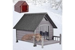 SUUMERPETY Dog House Outdoor, Insulated Dog Kennel Outside for Large Breed, 50.87" L Weatherproof Large Dog Shelter with Anti-Chewing Iron Frame (Grey, 45" D x 32.9" W x 32.6" H)