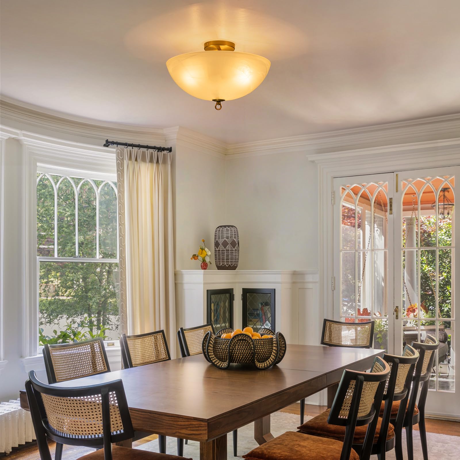Condition photo showing New/Like New for huoku 15.8" semi flush mount ceiling light, mid-century gold kitchen ceiling light fixture with hand