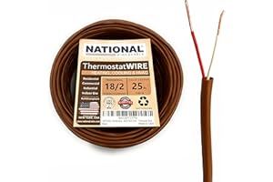 18/2 25Ft. NATIONAL Wire&Cable Thermostat Doorbell HVAC Heating Control Professional Cable Wire - Made in USA - 100% Solid Copper Conductors, CL2 ETL Listed, Low Voltage Applications Use