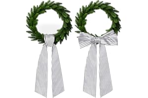 YOIRRAT 2Pcs Black Satin Wreath Sash with Embroidery Monogram - Indoor/Outdoor Door Wreath Accessories