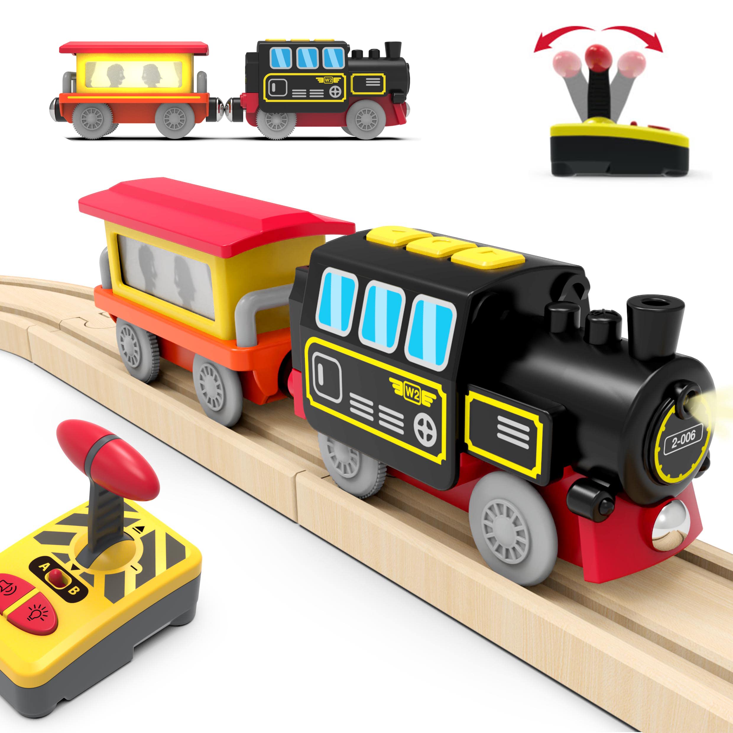 Photo 1 of Motorized Train for Wooden Track, Remote Control Train with Magnetic Connection, Battery Operated Locomotive Trains for Toddlers, Compatible with Thomas, Brio, Chuggington