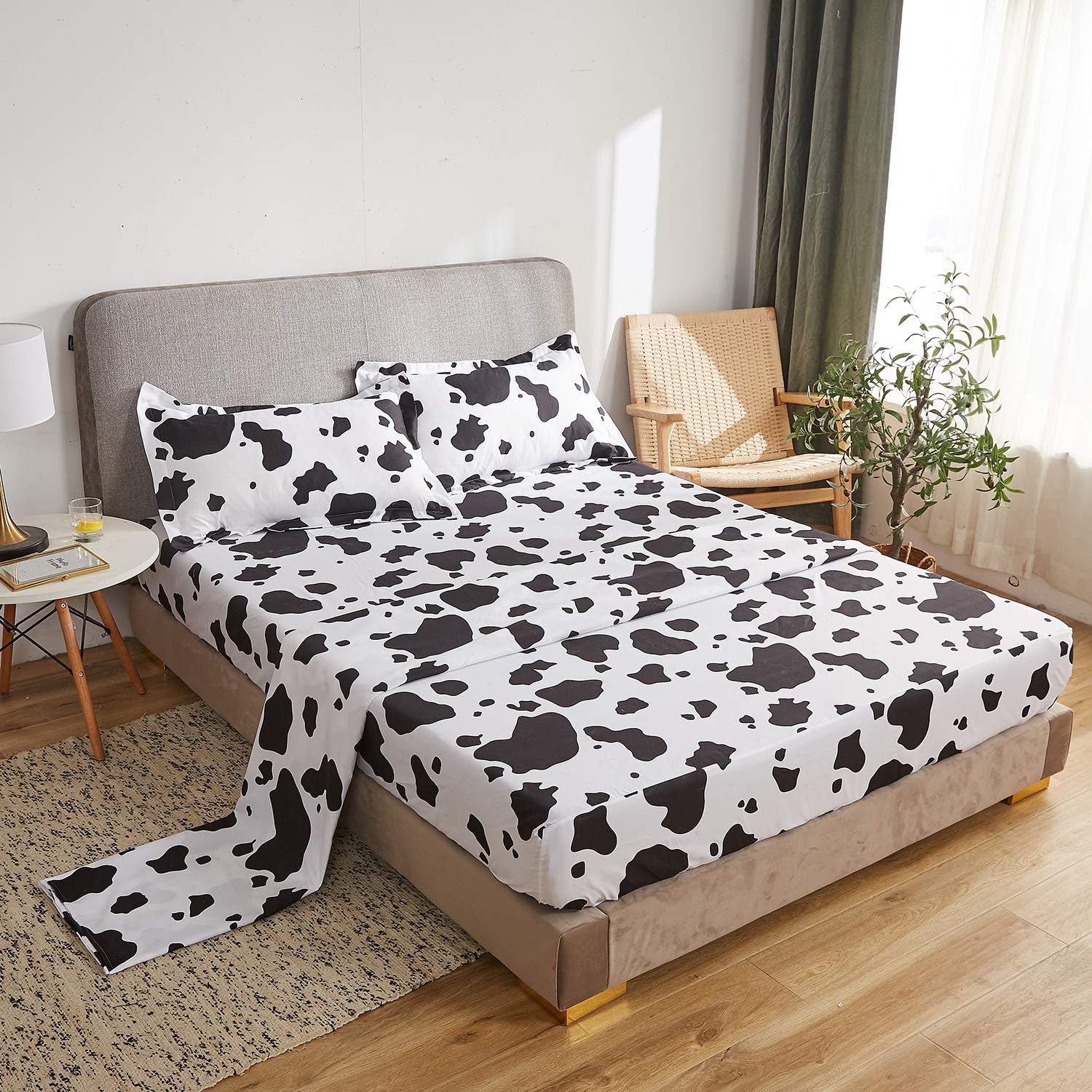 Mengersi Cow Sheet Set Bed Sheets Black White Cow Sheets Deep