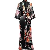 BABEYOND Women's Kimono Robe Long Satin Silky Floral Lightweight Bridesmaid Wedding Bachelorette Party Robe