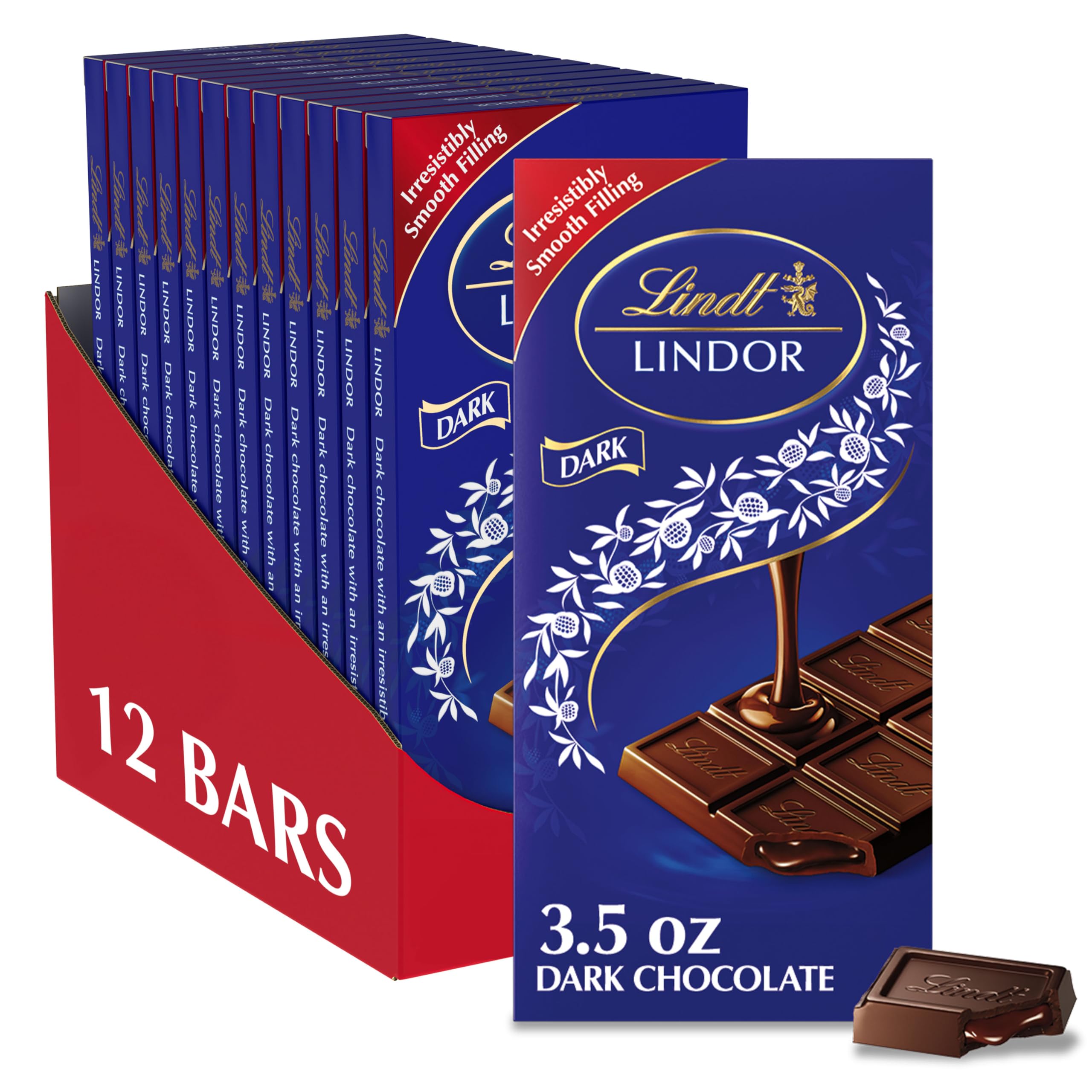 View 1 of ***BB 11/30/2025***Lindt LINDOR Dark Chocolate Truffle Bar, Chocolate Candy Bar with Smooth Center, 3.5 oz. (12 Pack)