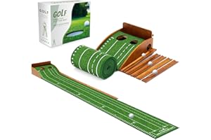 GOIENU Putting Green Indoor Outdoor Mat: Golf Putting Mat with Durable Solid Wooden Base & Auto Ball Return, Luxurious Velvet Surface with Lay-Flat Technology - Christmas Ideal Gifts for Men/Dad (Standard)