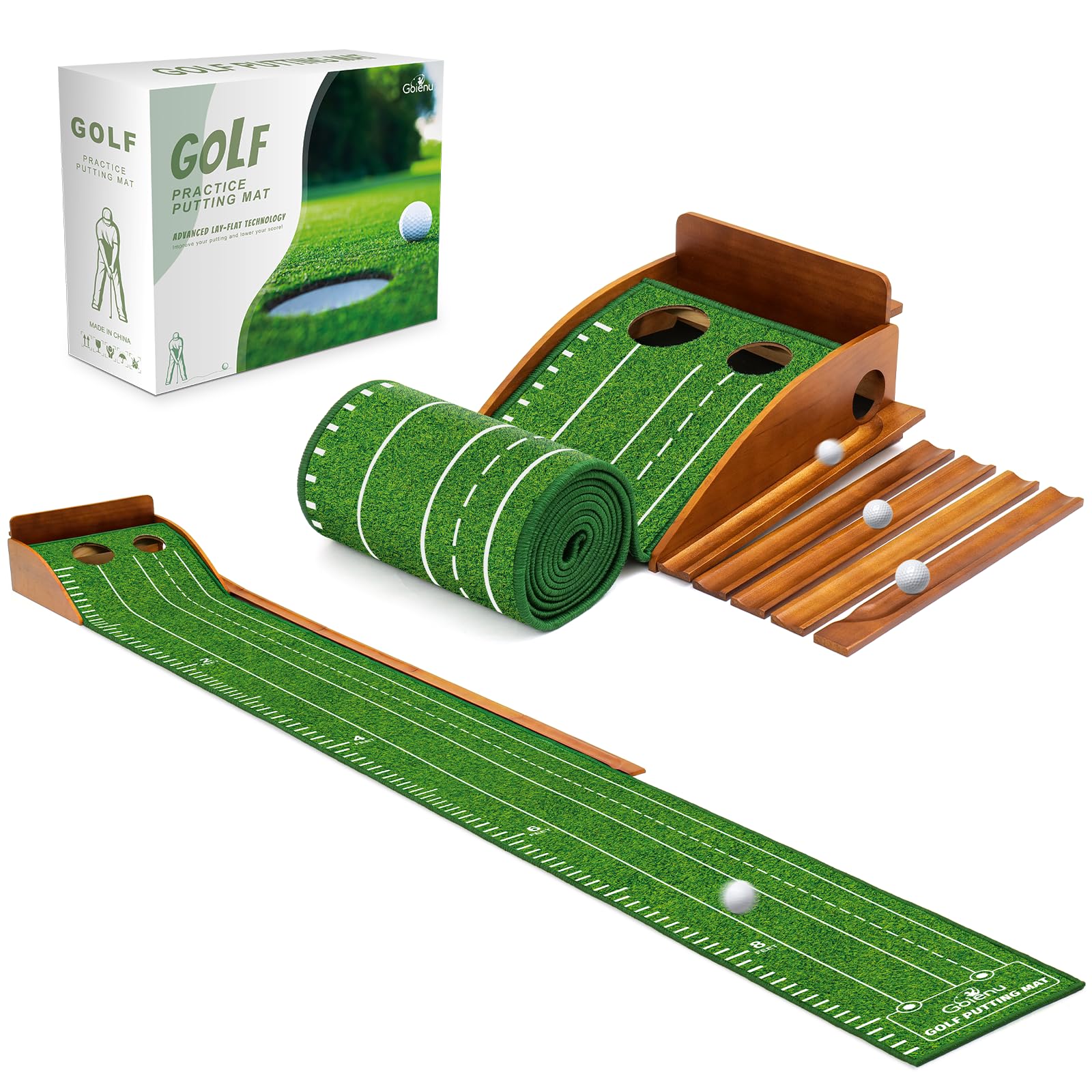 Photo 1 of Putting Green Indoor Outdoor Mat: Golf Putting Mat with Durable Solid Wooden Base & Auto Ball Return, Luxurious Velvet Surface with Lay-Flat Technology - Christmas Ideal Gifts for Men/Dad (Standard)