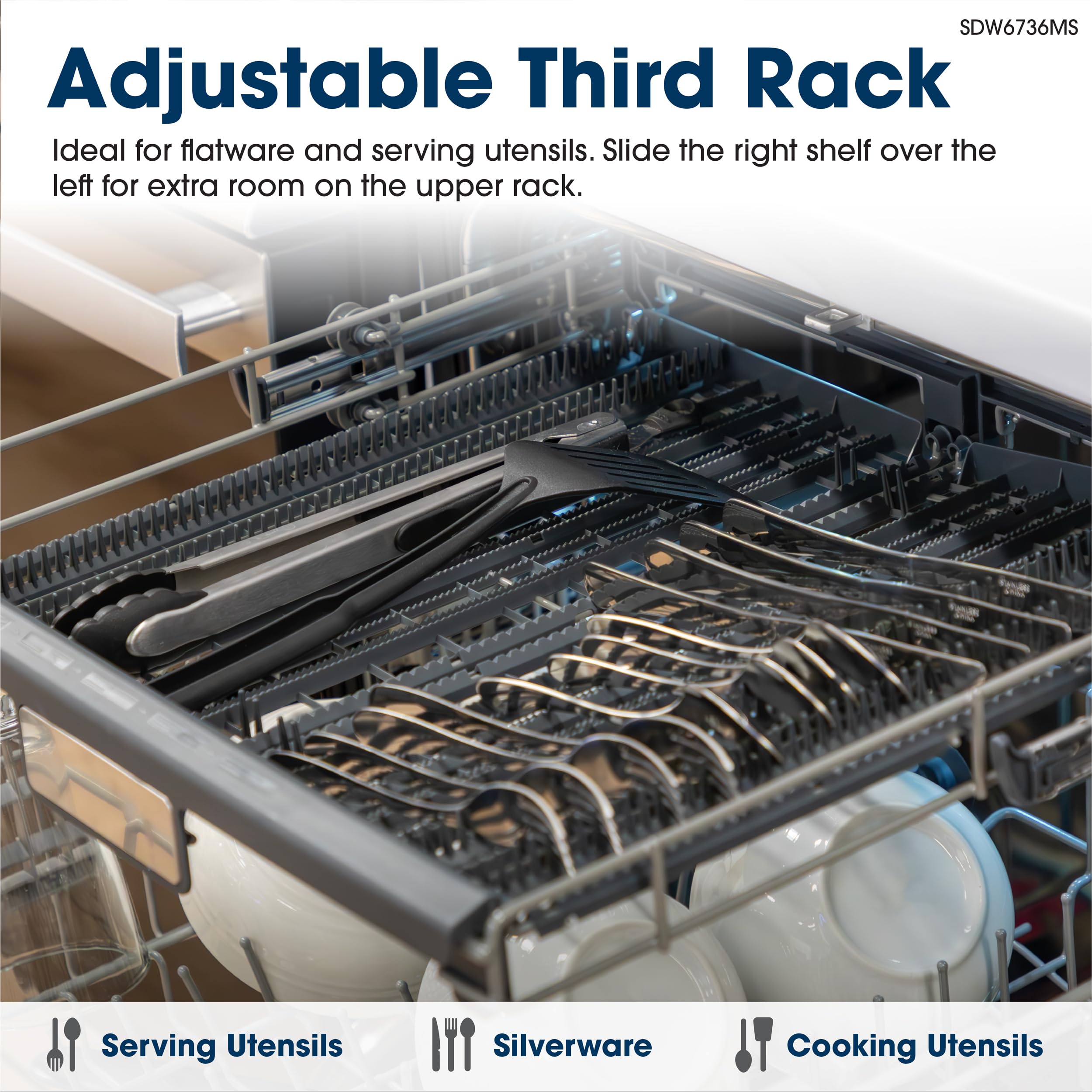 Sharp SDW6736MS 24-inch Stainless Steel Dishwasher, Third Rack, Library Quiet 47 dB, Power Wash Sprayer