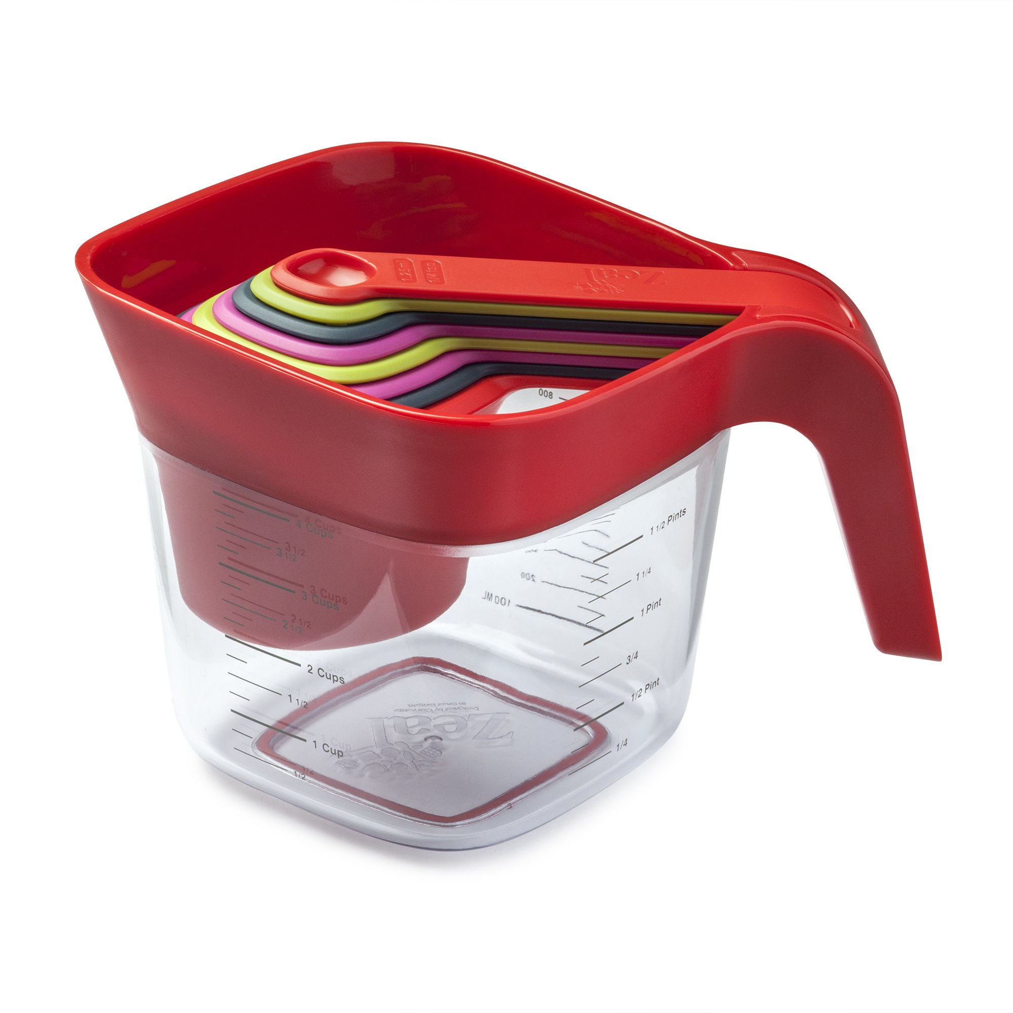 Zeal L207R Stack and Store Measuring Jug Set with Cups and Spoons, red