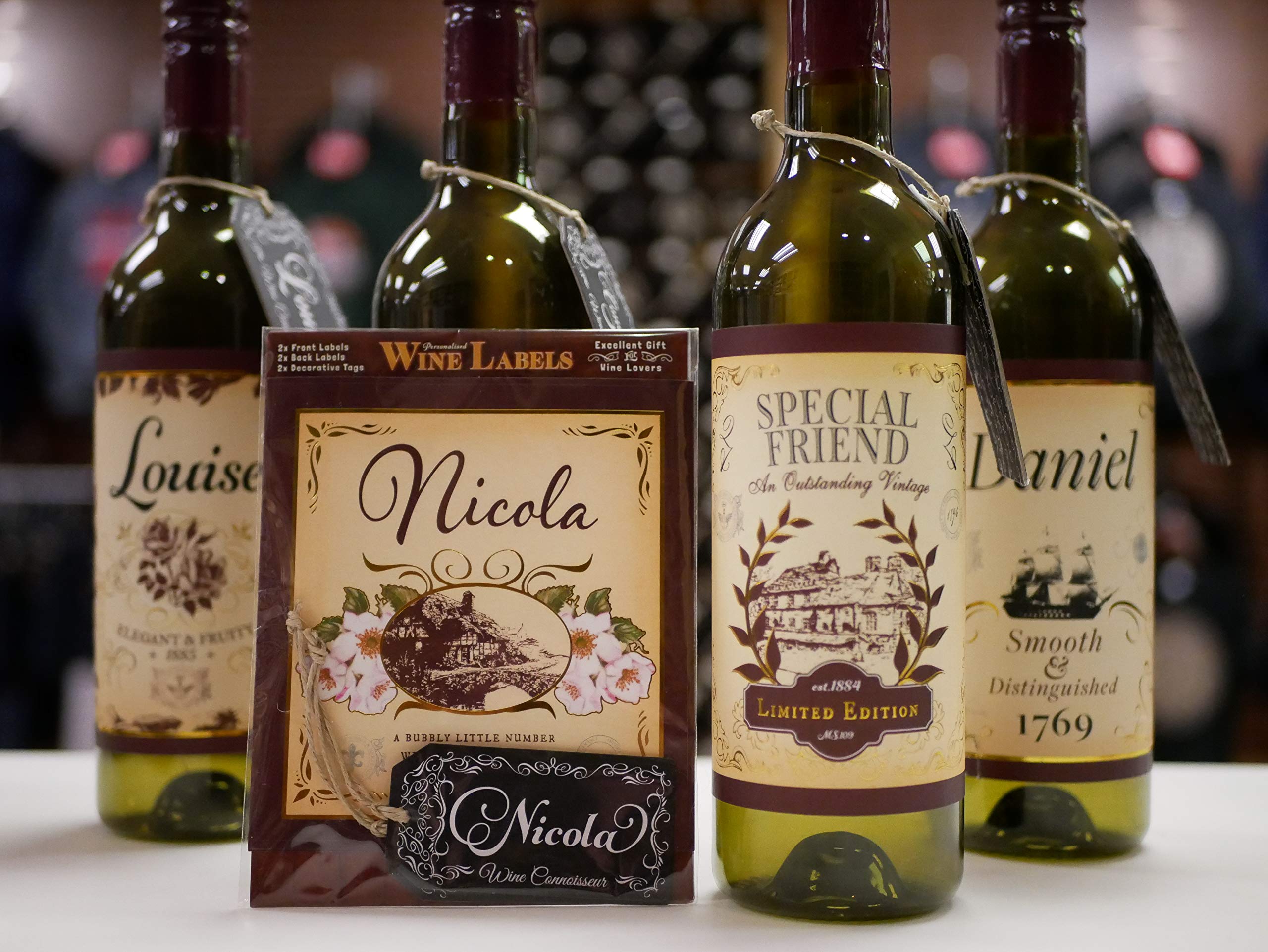 Mulberry Studios Nicola Wine Label, 2 Front and Back Labels and 2 Tags