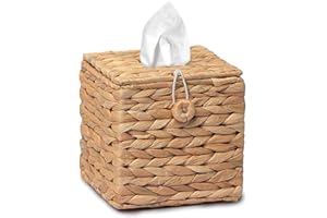 MINHKUST Tissue Box Holder with Flip-Open Top, Tissue Box Cover Square, Rattan Wicker Tissues Cube Box Cover, Boho Decorative Woven Facial Tissue Holder on Table and Barthroom