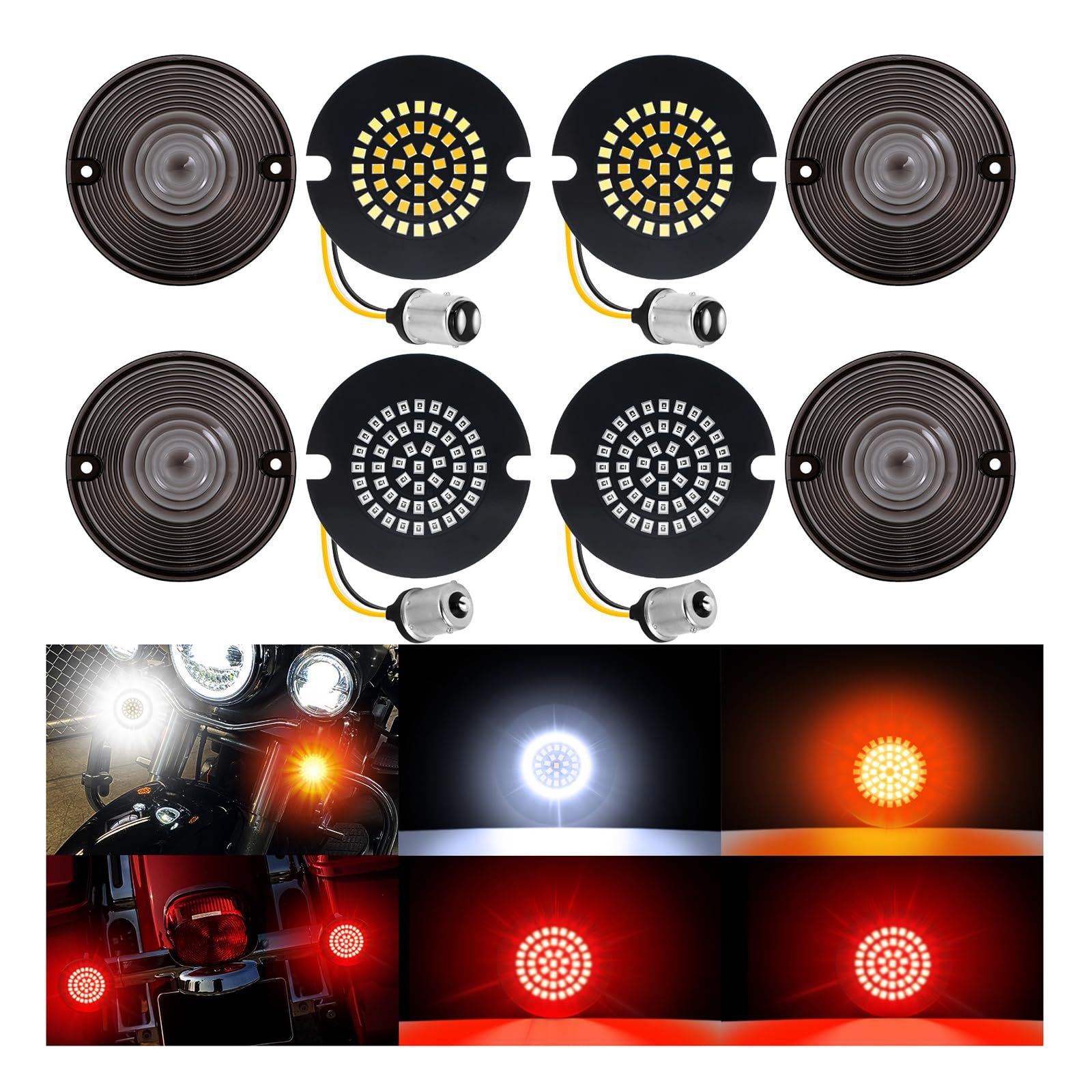 Photo 1 of AEEAST 3 1/4 Inch Motorcycle LED Turn Signals 1157 1156 Front Rear LED Blinker 48LEDs Flat Housing Style Fit for Harley Davidson Road King Electra Glide Ultra Classic Softail 1986-Later