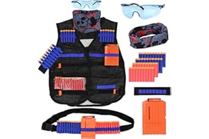 LUUFAN Tactical Vest Kit for NERF Guns Series with Reload Clips, Refill Darts, Wrist Band, Tactical Mask Protective Glasses and Darts Belts for Boys Girls Birthday Gift