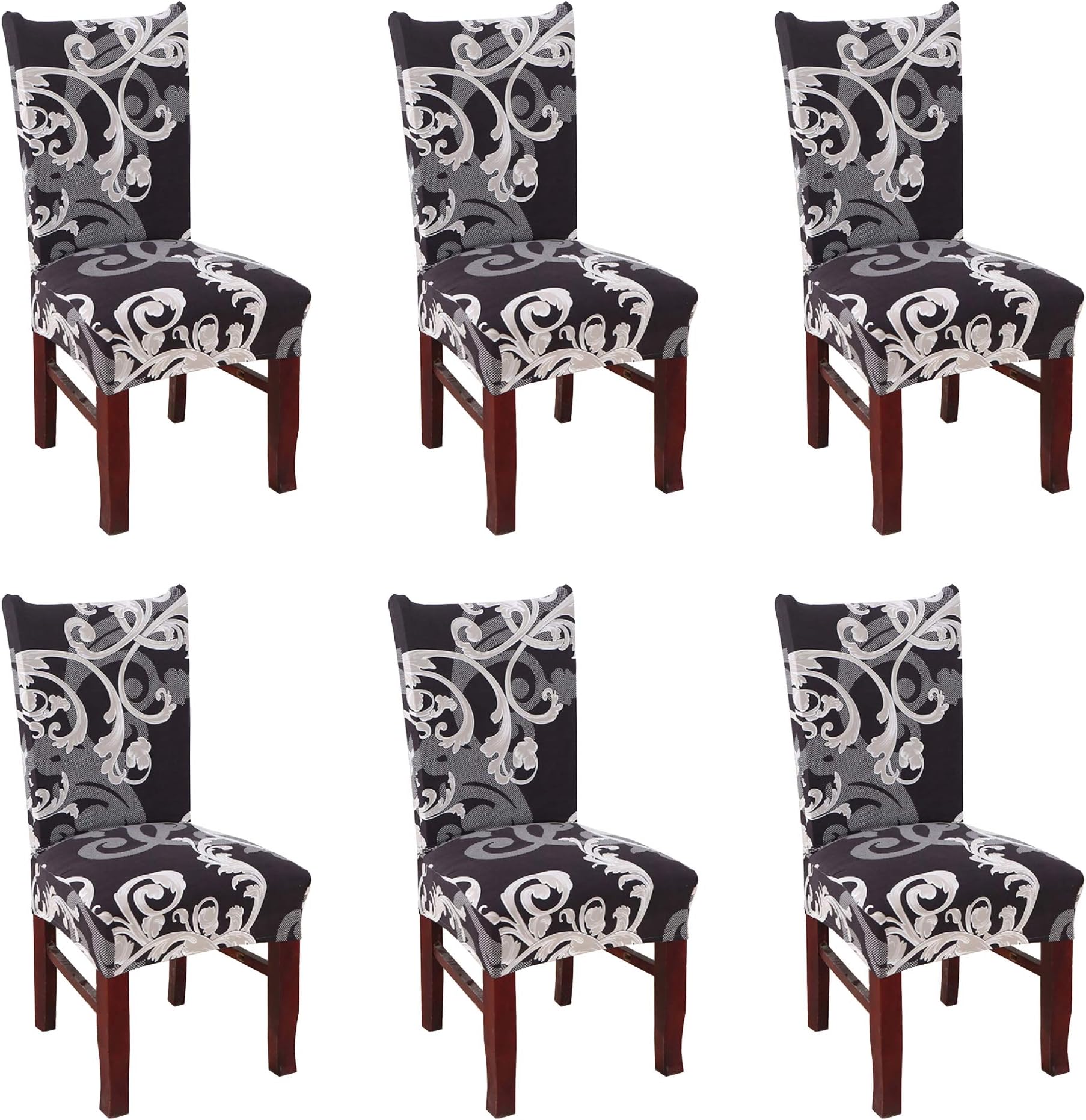 Argstar 6 Pack Dining Chair Covers, Botanical Printed Armless Chair Protector for Dining Room, Floral Kitchen Parson Chair Set of 6, Stretch Parson Chair Cover for Dining Room, Flowers