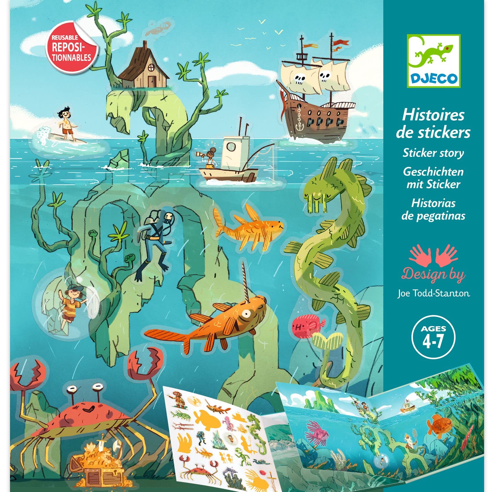 DJECO - Stickers Adventures in The Sea Balloons Unisex-Children, Multi-Coloured (38953)