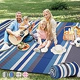 Picnic Blankets Outdoor Extra Large - 80"x80" Waterproof Beach Blanket, Machine Washable 3-Layer Foldable Park Mat with Sandproof Backing for Grass, Hiking, Travel, Concerts, Indoor (BlueStrip)