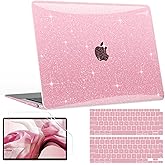B BELK Compatible with MacBook Air 13 inch Case 2022 to 2018 Released A2337 M1 A2179 A1932 with Touch ID, Sparkly Plastic Hard Shell Cover + 2 Keyboard Covers + Screen Protector, Glitter Pink
