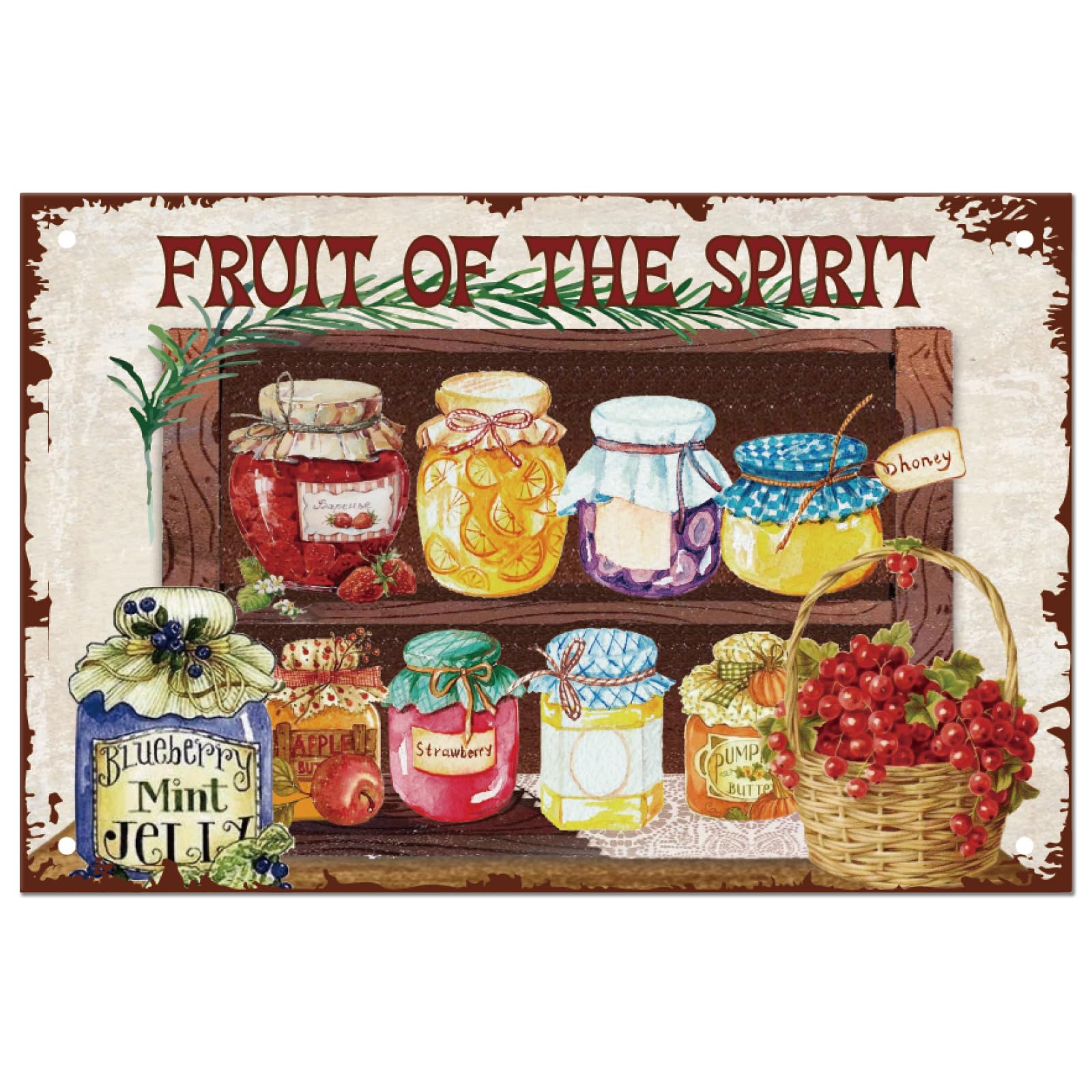 SUPERDANT Vintage Canned Fruit Storage Metal Tin Sign Fruit of the Spirit Vintage Funny Wall Art Painting Metal Plaque Retro Bedroom Candy Shop Girl's Room Decor