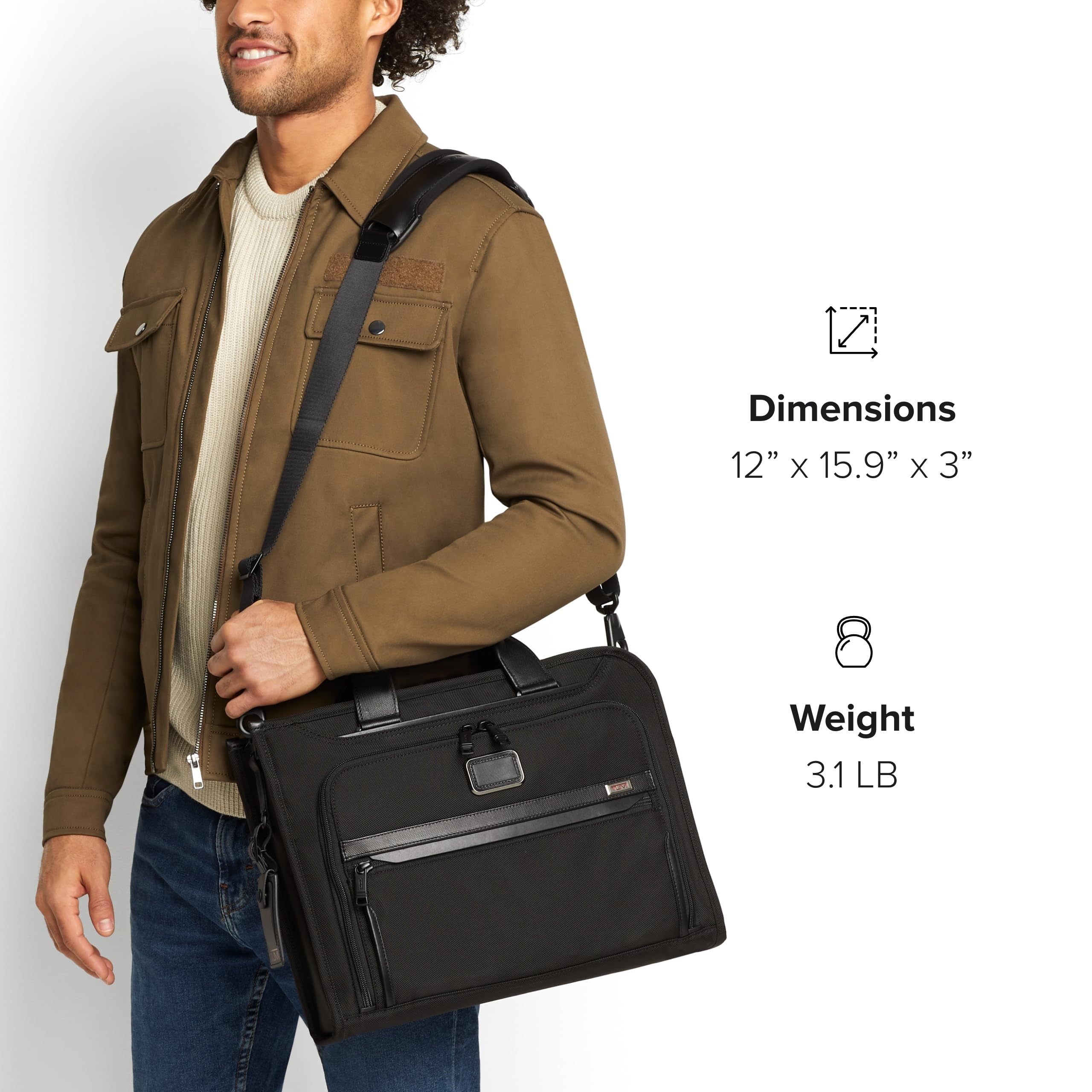 TUMI - Alpha Slim Deluxe Portfolio - Men's Compact Travel & Office Briefcase - Laptop and Tablet Bag - Anthracite