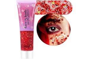 ANGXILIN High Capacity 60ML Chunky and Fine Mixed Face Body Glitter with Gel for Singer Concerts Rave Party Makeup,Quick Dry and Long Lasting Holographic Iridescent Sequins Glitter Gel (red)