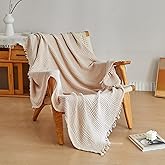 Simple&Opulence Cotton Muslin Throw Blanket 4 Layers for Bed, Couch, Woven Gauze Blanket with Tassels, Soft Lightweight Cozy Pre-Washed Breathable Farmhouse Decoration for All-Season(Light Khaki)