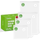 [2026 Upgraded] Syntus 40 Pcs Vacuum Sealer Bags for Food, Reusable BPA-Free Food Storage Bags for Sous Vide Microwave Heating, Air Valve Zipper Bags (10 Small+10 Medium+10 Large+10 Extra Large)