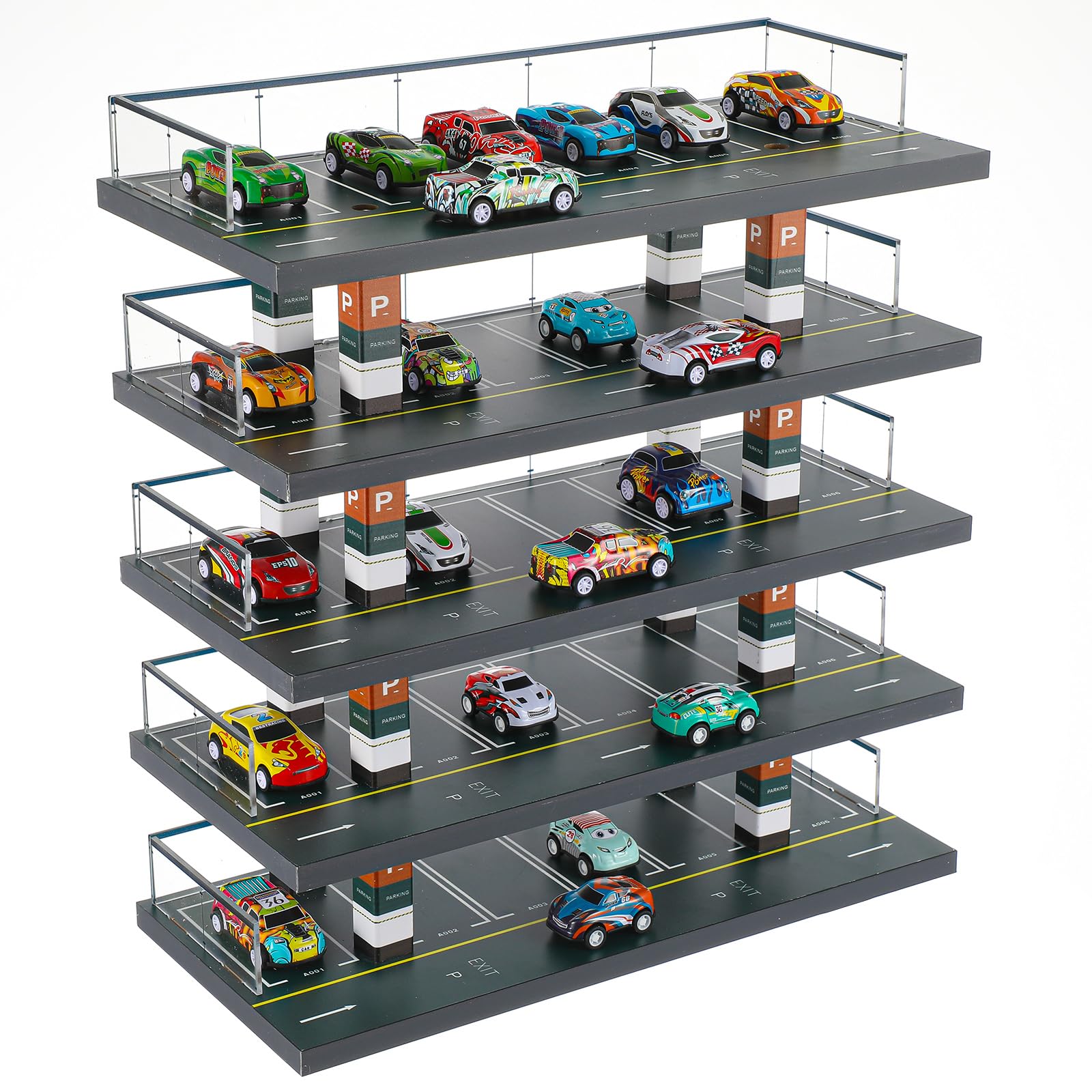 Seenelling Storage Display Garage for Hot Diecast Wheels Toy Car Parking Garage Diorama Freestanding Storage Display Case for 1/64 Scale Diecast with 5 Levels 30 Spots Maximum 50 Cars