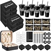 Hinly 48 Pcs Bridesmaid Proposal Gifts Set, Maid of Honor Gifts Set from Bride, Will You Be My Bridesmaid Gift Box, 24 oz Tumbler Bridal Bachelorette Party Presents for Bridesmaids Wedding (Black)