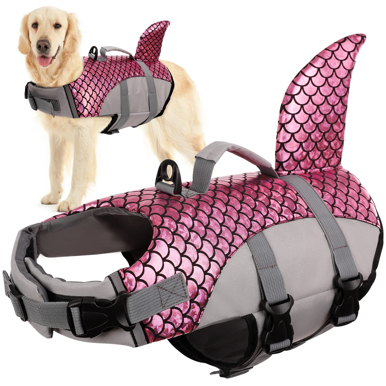 Dog Life Vest, Summer Dog Float Coat Dog Life Jacket High Visibility Swimwear Protection Water Safety for Swimming, Boating, Surfing, Sailing, Water Sports(Pink, XXL)