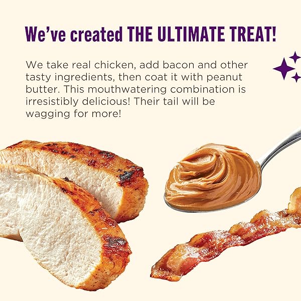 NUTRISH TRIPLE DELIGHTS PREMIUM DOG TREATS FOR DOGS WITH REAL CHICKEN, BACON, AND PEANUT BUTTER, 28 OZ. POUCH