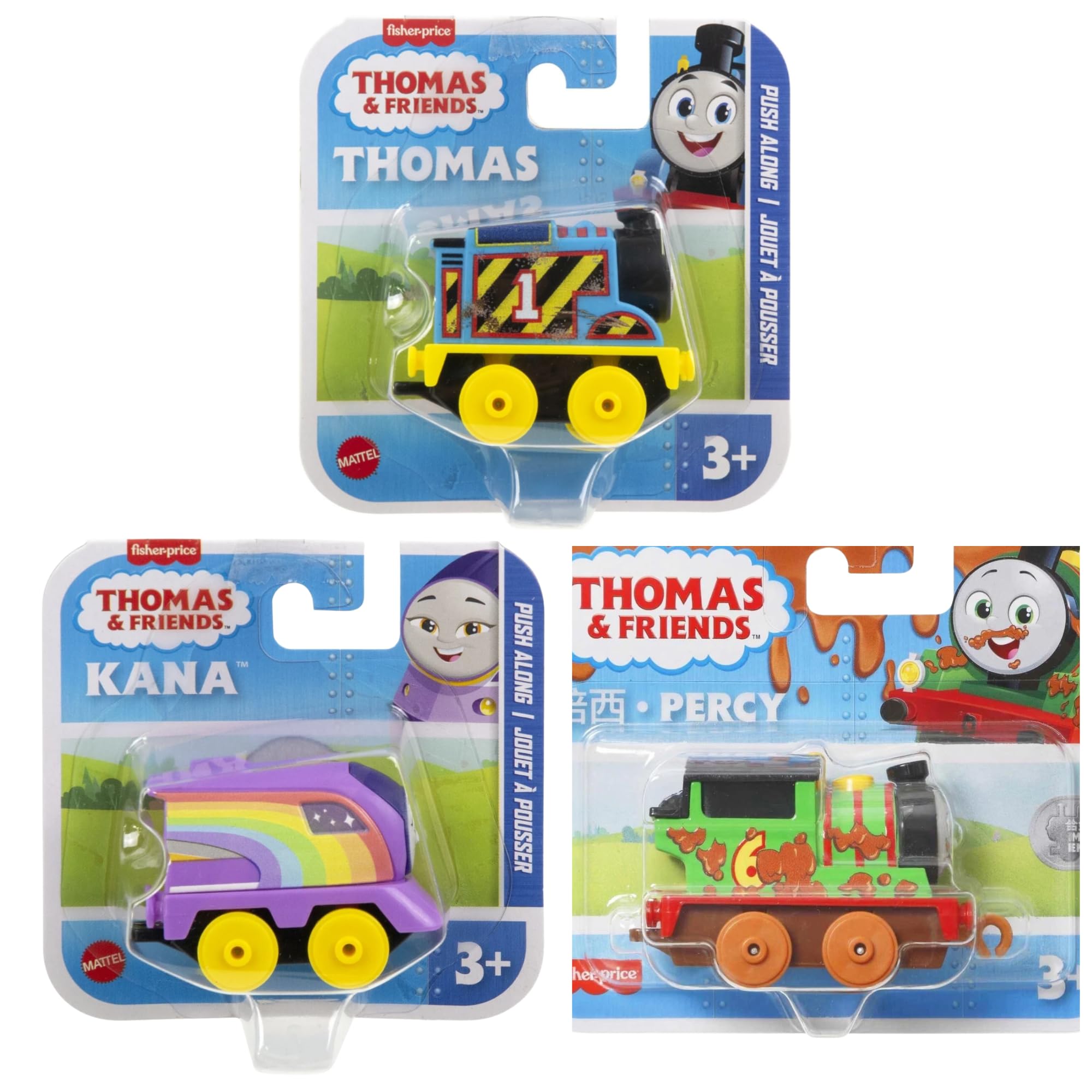 THOMAS & FRIENDS Diecast Full Metal Character Train Sets - (Construction Thomas, Rainbow Kana & Mud Percy - 3 Pack Set 5)