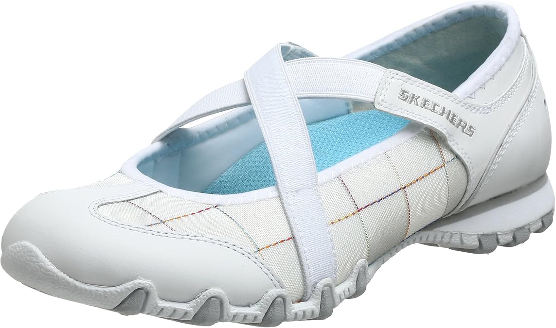 Skechers Sport Women's Bikers Frisky Mary Jane Flat, White, 9 B(M) US Fashion
