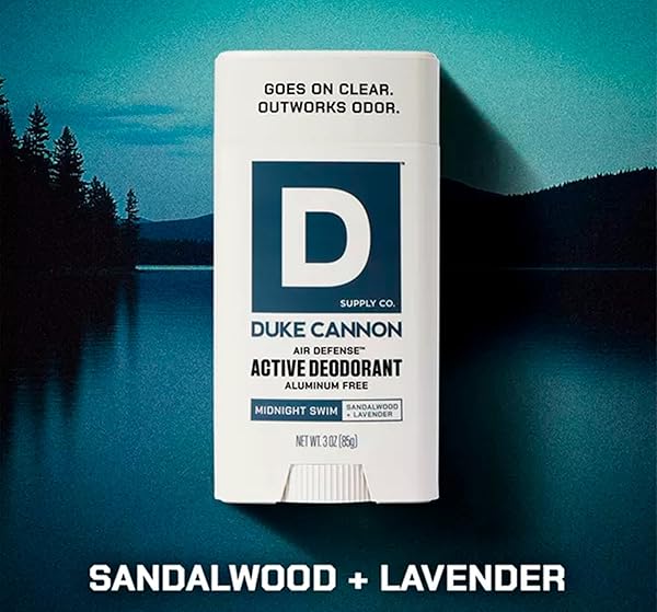 DUKE CANNON MIDNIGHT SWIM ALUMINUM-FREE DEODORANT FOR MEN – AIR DEFENSE, SANDALWOOD + LAVENDER SCENT, 3 OZ – LONG-LASTING, CLEAR GLIDE, SKIN-SOOTHING FORMULA