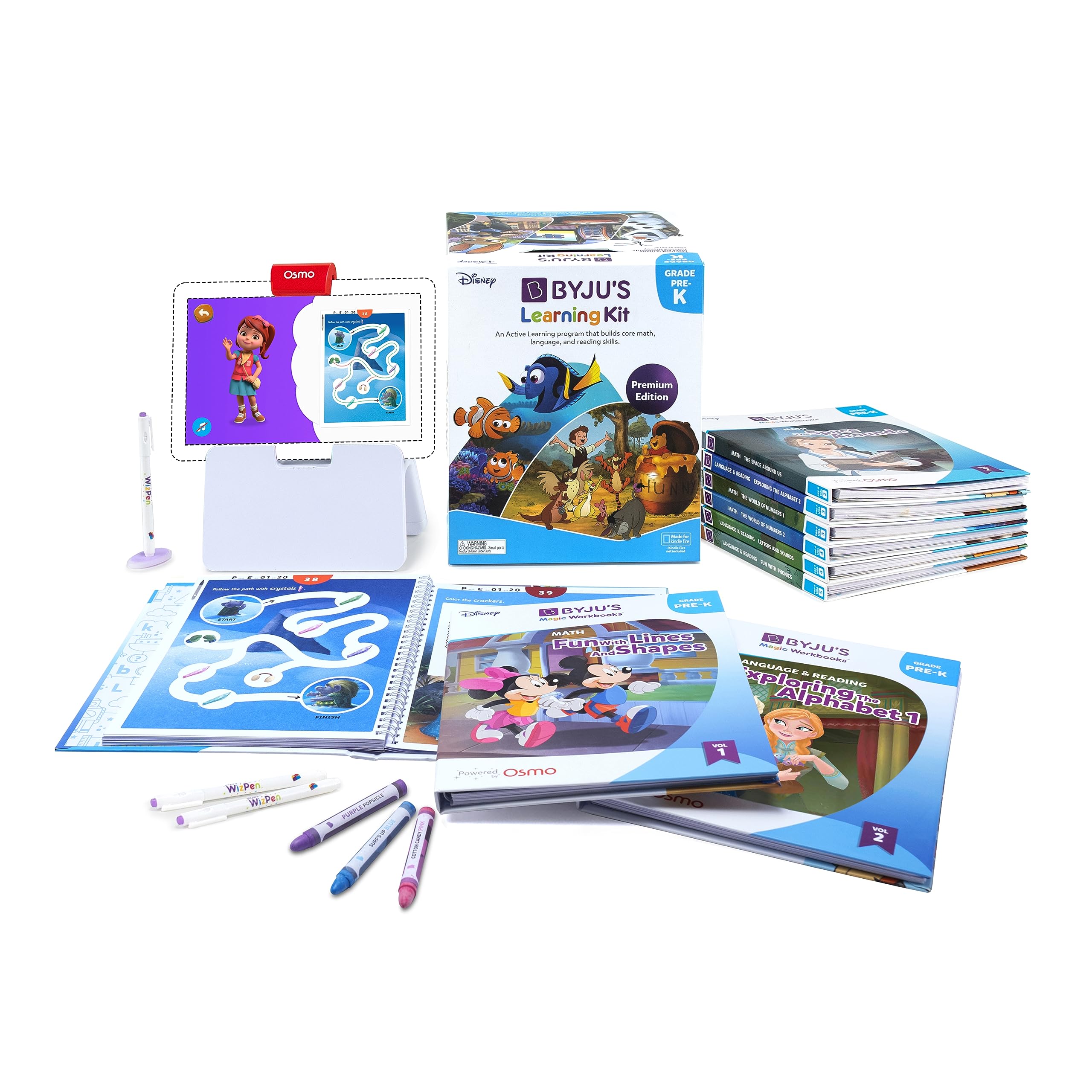 Photo 1 of (PARTIAL SET) BYJU’S Learning Kit: Disney, Pre-K Premium Edition (App + 9 Workbooks) - Preschool, Ages 3-5, Featuring Disney & Pixar Characters- Learn Numbers, Letters, Shapes & Colors- Osmo Fire base included