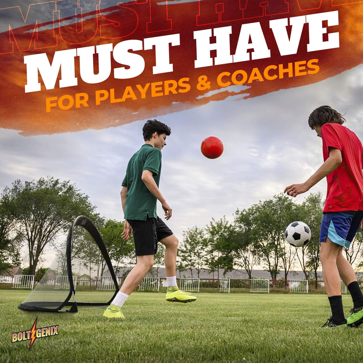 Bolt Genix Small Portable Soccer Goals - Pop Up Goals Set of 2 | Made for Toddlers, Teenagers and Pros | Works on Concrete, Carpet, Grass, Sand, and Turf | All Weather Durability - Easily Pack and Store : Sports & Outdoors