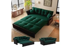 UPYOOE 74.8" Futon Sofa Bed Queen Size, Pull Out Bed, 3-in-1 Convertible Sleeper Sofa with 2 Soft Pillows, Modern Velvet Futon Couch for Living Room, Small Space, Apartment, Bedroom, Green