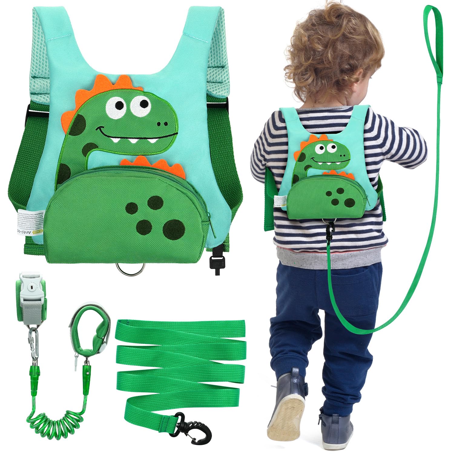 Dr.meter 3 in 1 Toddler Reins, Backpack with Reins 1.2M Cute Dinosaur Kids Safety Harness Tether with Key Lock Child Protective Leashes While Walking for Outdoor Activity Keep Kids Close