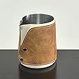 CAZLON White Handleless Milk Frothing Pitcher 450ml(15.2oz), 304 Stainless Steel Steaming Cups with Pure Genuine Cowhide Cover, Espresso Machine Accessories for Coffee Bar, Latte Art Barista Tools