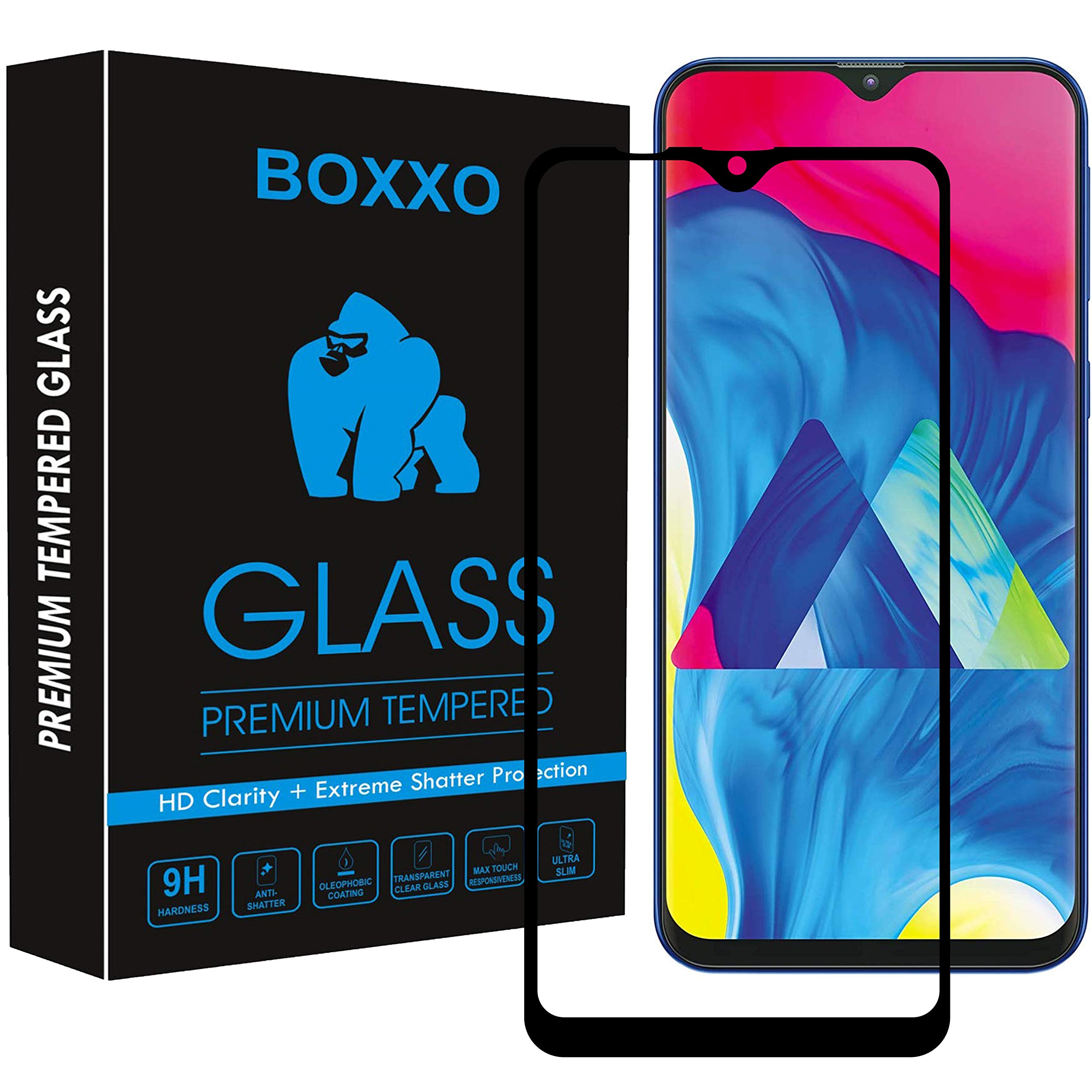 BOXXO |For Samsung Galaxy M21 M10s Tempered Glass Screen Protector  Guard Full Glue Curved Tempered Glass Bubble Free Installation  Gorilla