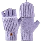 Bodvera Winter Fingerless Gloves Mittens for Women Warm Knitted Gloves Convertible Mittens Flap for Texting Driving