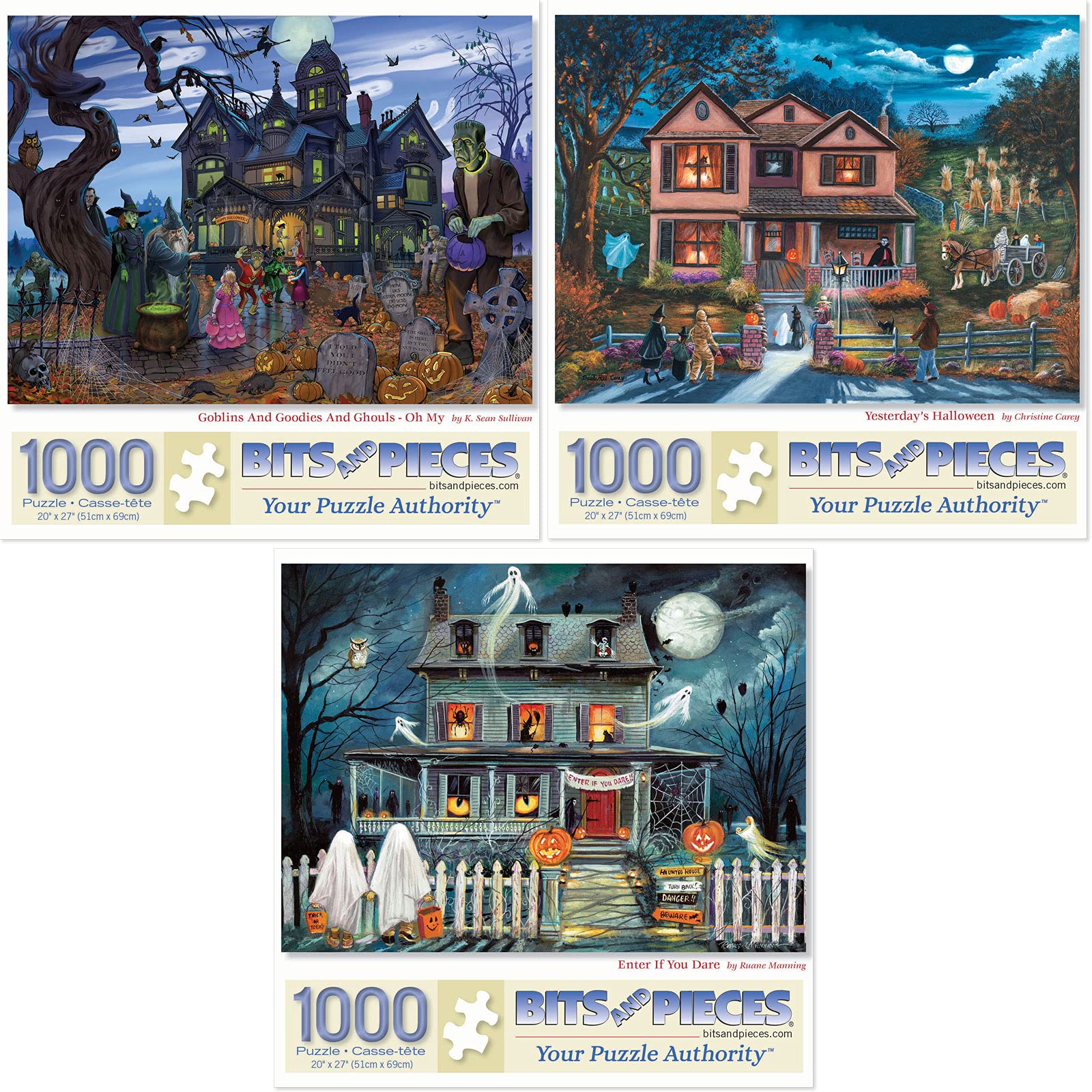 Bits and Pieces - Value Set of Three (3) 1000 Piece Jigsaw Puzzles for Adults - Each Puzzle Measures 51cm x 69cm- Goblins and Goodies, Halloween, Enter If You Dare Jigsaws by Artist Multiple Artists