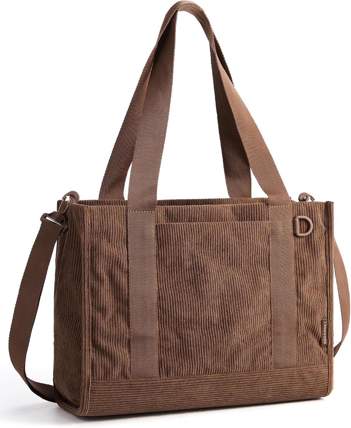 BAGSMART Corduroy Beach Tote Bag for Women Travel/Work, Small Crossbody Bag for Teacher/Nurse | 12L fits 14" laptop, 40oz tumbler holder, 5L fits Kindle, w/ zipper pockets, For work, travel, mothers day gifts
