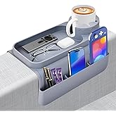 Wkyqes Couch Cup Holder Tray - Wide (6"+) , Silicone Sofa Armrest Tray with Dual Pockets,Couch Arm Tray Anti-Slip Organizer for Drinks, Phone, Remote, Snacks | Heat Resistant for, Recliner, Car