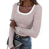 Zeagoo Women's Ribbed Fitted Long Sleeve T Shirts 2 Pack