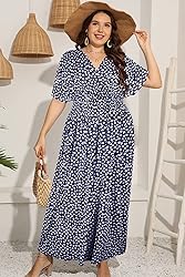 OSTOO Women's Plus Size Hawaii Empire Waist Bat