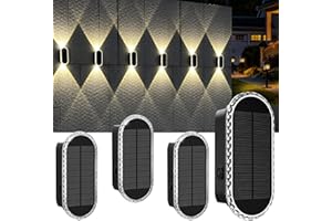 BLUEYANG Solar Fence Lights Outdoor, 3000K/4000K/6000K 3 Modes Solar Wall Lights Outdoor Waterproof, Up&Down Dual-Head Outdoor Solar Lights for Yard House Fence Backyard Deck Garden Patio Porch, 4 PK
