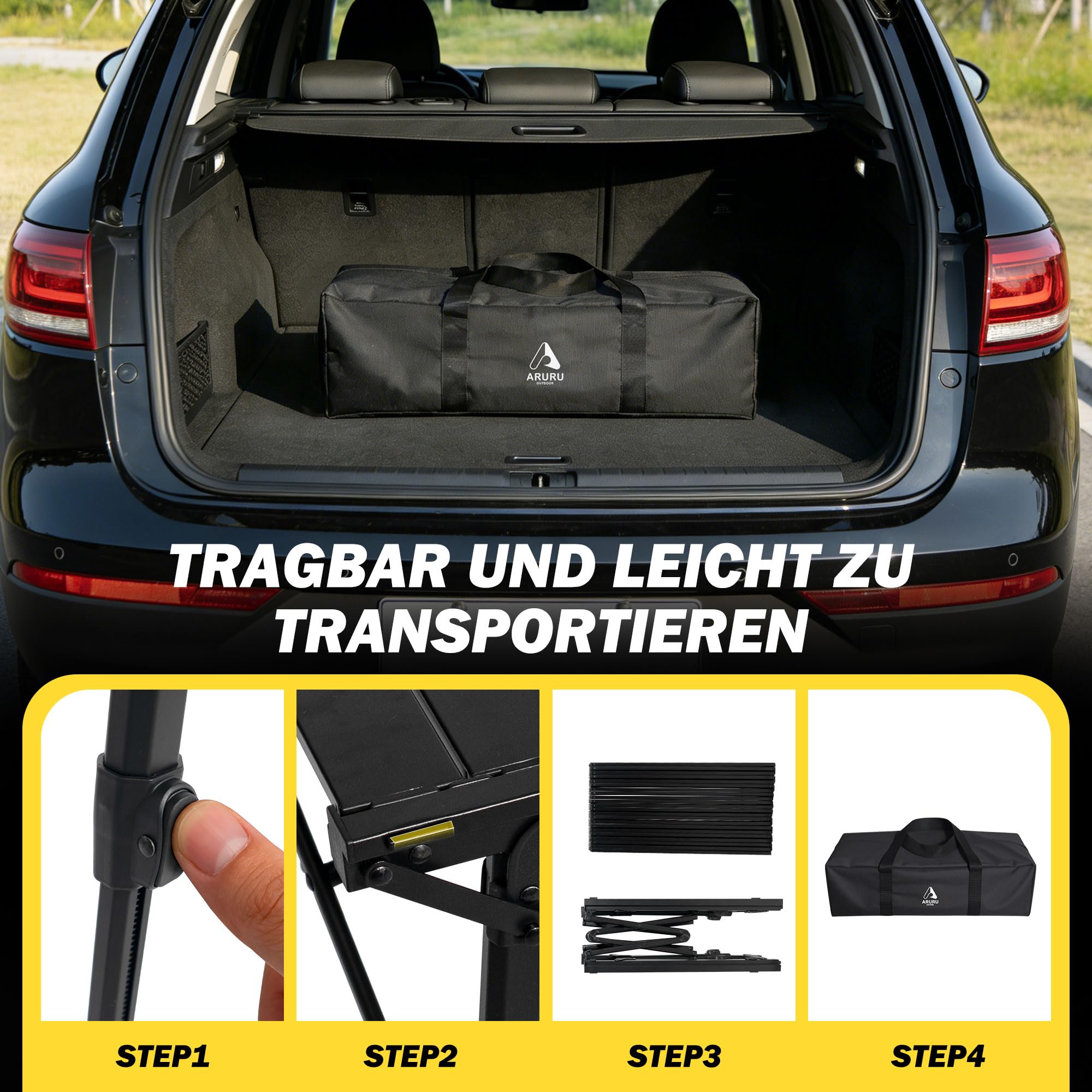 ARURU Groß Campingtisch faltbar Klapptisch 128×60.5cm mit Aluminiumrahmen Aufrollbare Tischplatte Falttisch klappbar Höhenverstellung - bis 50kg inkl für 4-6 Personen 6
