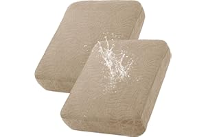 KELUINA 100% Waterproof Couch Cushion Covers, Stretch Leaf Jacquard Sofa Seat Cushion Slipcovers Washable Furniture Protector for Armchair Loveseat Sofa Chaise (Khaki,2)