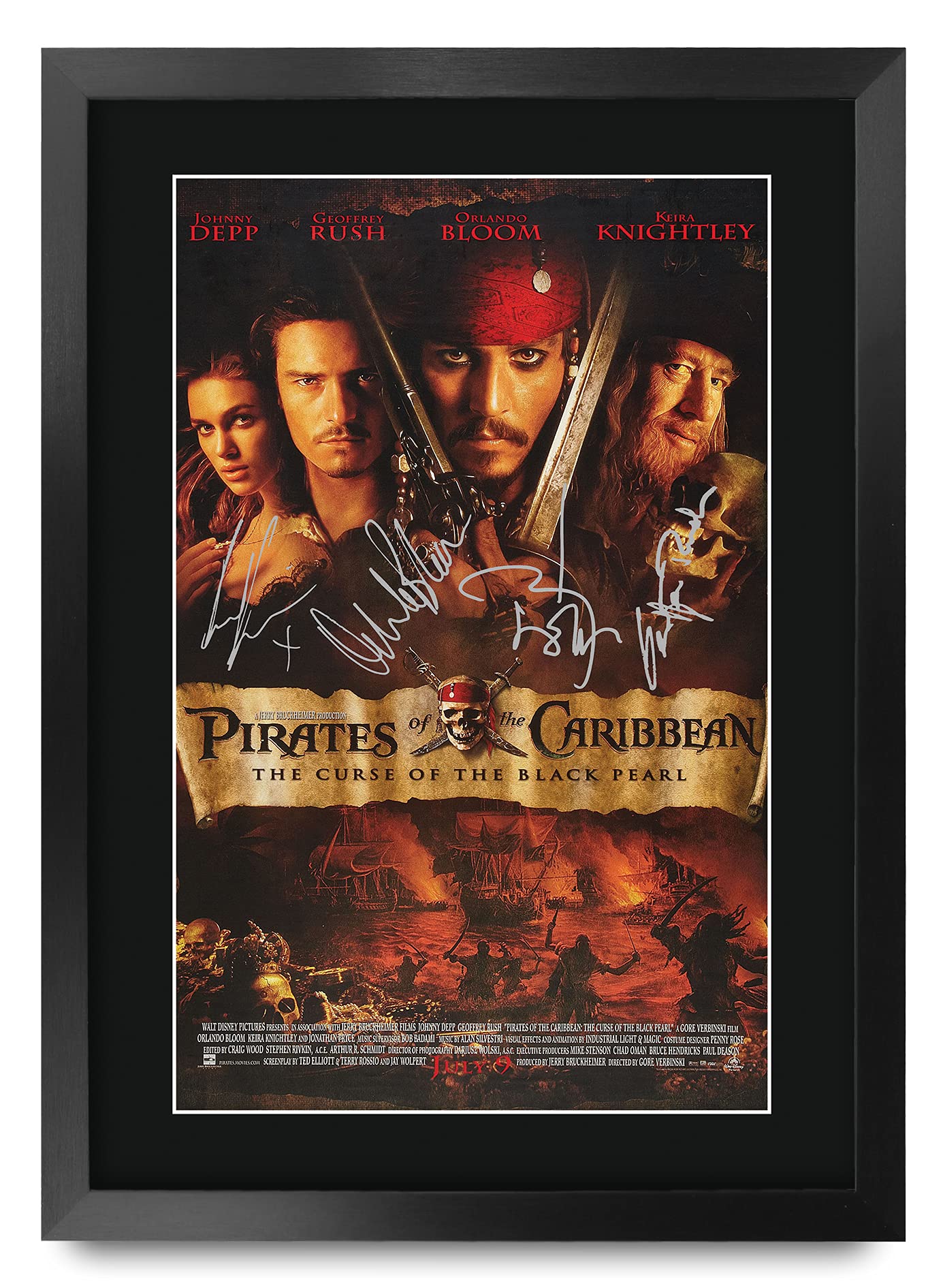 HWC Trading A3 FR Pirates Of The Caribbean - The Curse Of The Black Pearl Movie Poster The Cast Signed Gift FRAMED A3 Printed Autograph Film Gifts Print Photo Picture Display — image 1