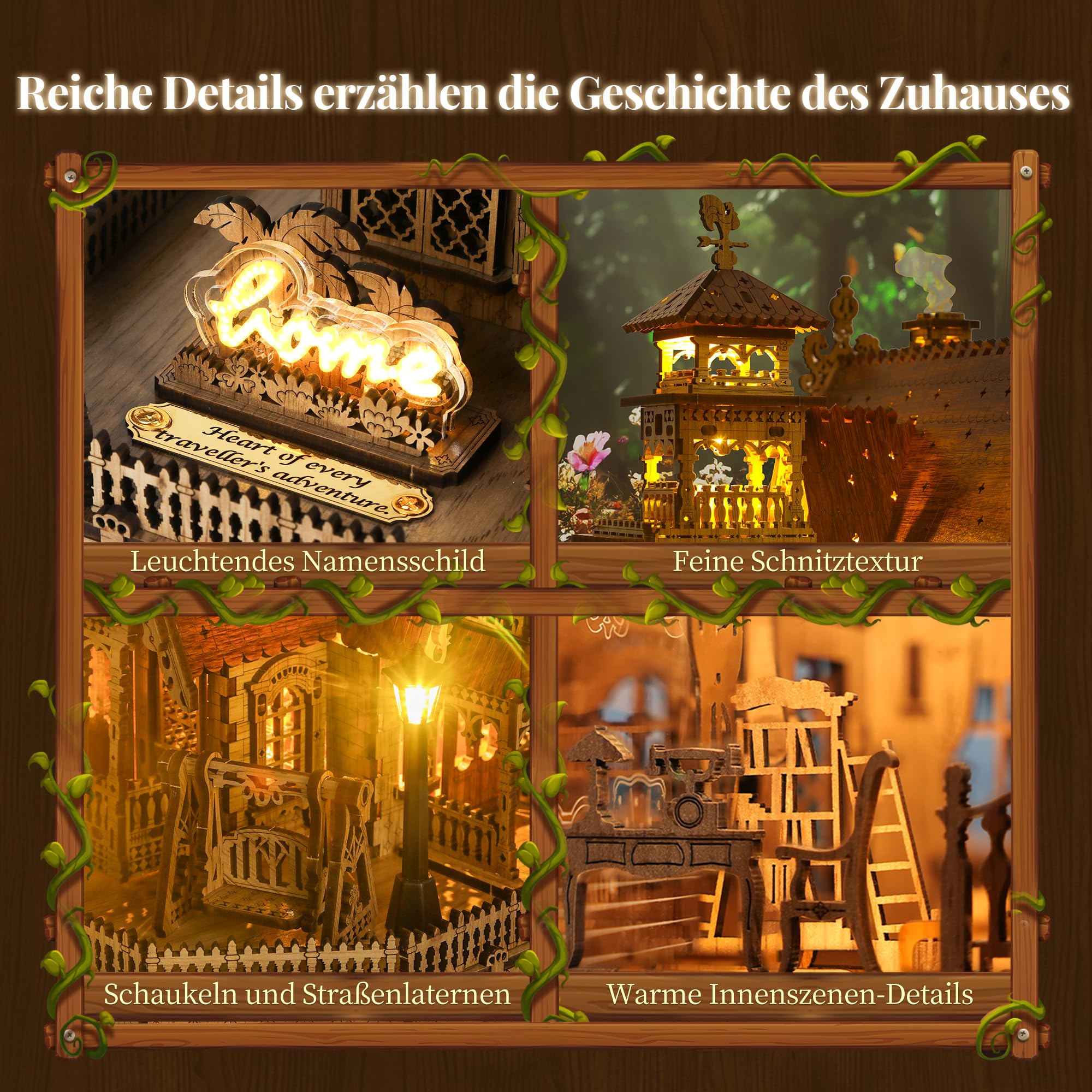FUNPOLA LED 3D Holzpuzzle für Erwachsene - DIY Miniatur-Bausatz mit LED-Blitz - Erwachsene 3D Handmade Rustic Architecture Home Decor Geschenk (Rural Cottage) 3